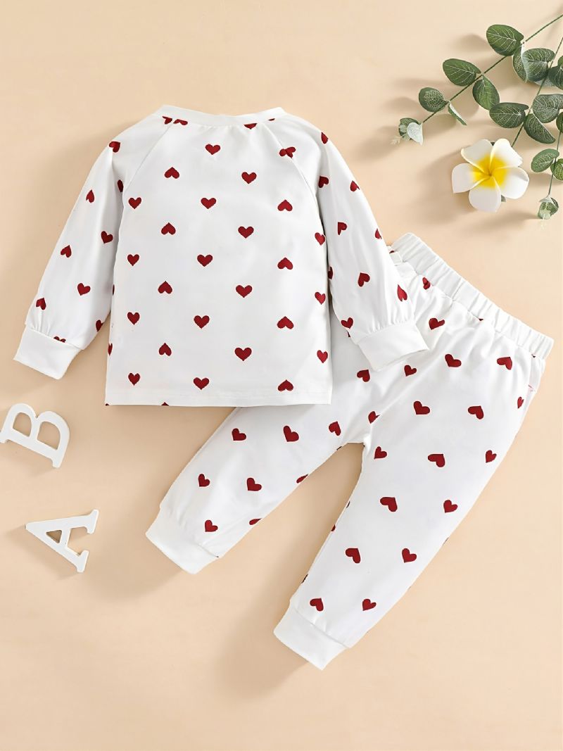Baby Drenge Piger Hjerte Print Langærmede Sweatshirts Toppe & Bukser Sæt Undertøj Pyjamas Sæt