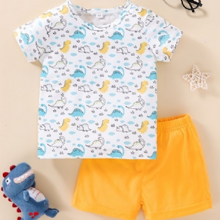 Baby Drenge Piger Sød Tegneserie Mini Dinosaur Print T-shirt & Solide Shorts Sæt