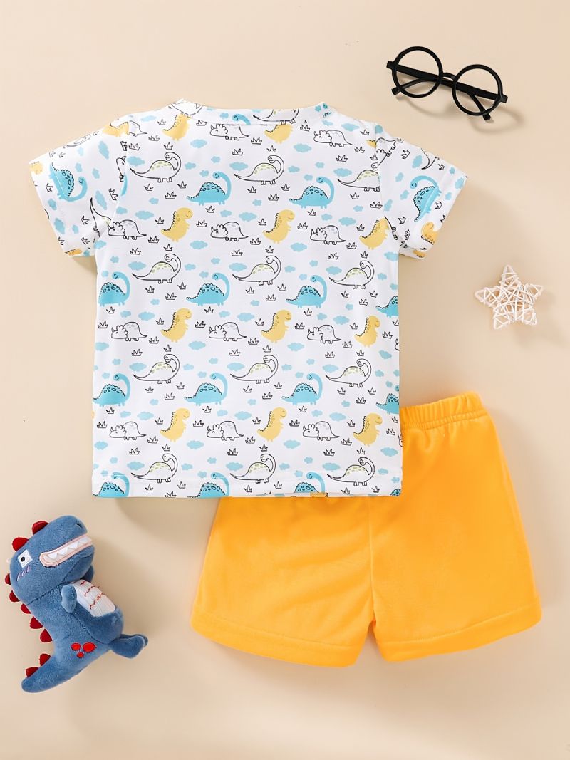 Baby Drenge Piger Sød Tegneserie Mini Dinosaur Print T-shirt & Solide Shorts Sæt