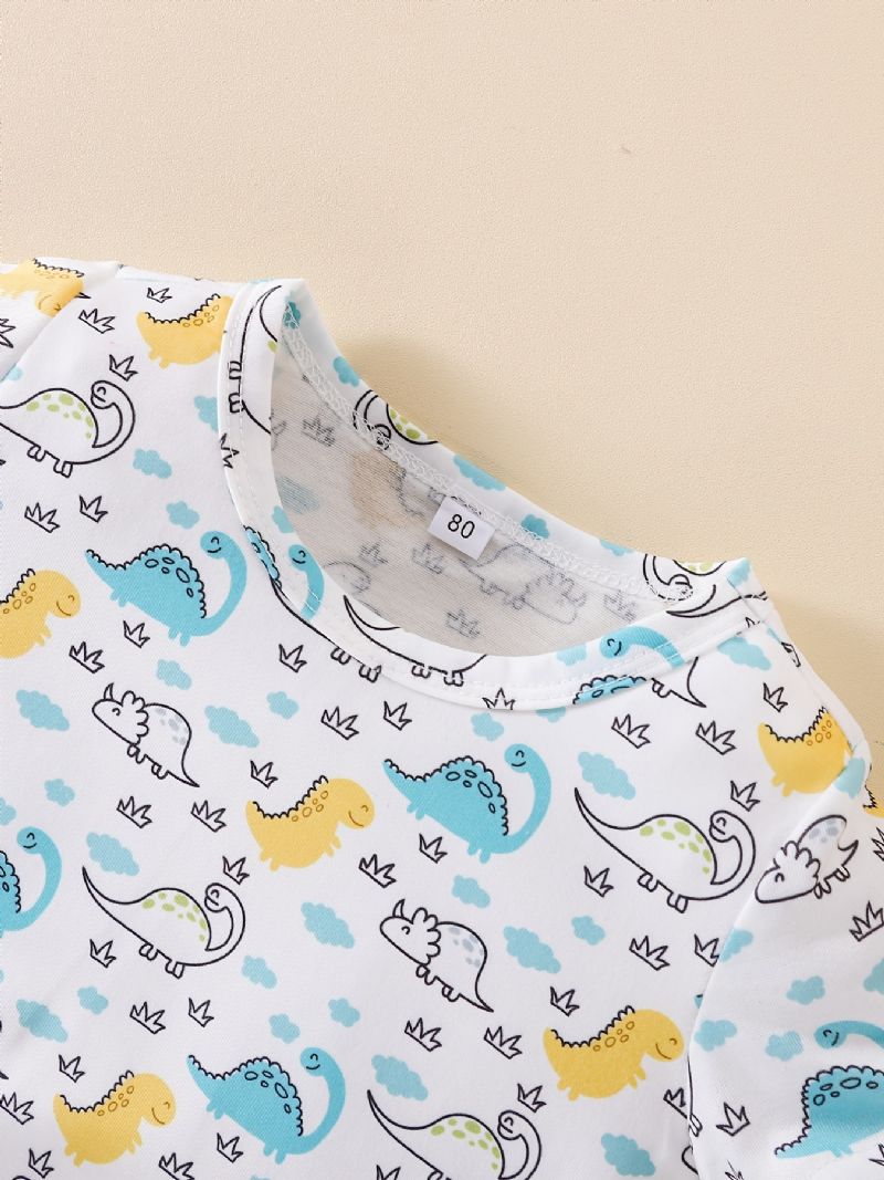 Baby Drenge Piger Sød Tegneserie Mini Dinosaur Print T-shirt & Solide Shorts Sæt