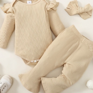 Baby Flæse Langærmet Romper Bodysuit + Flares Bukser Outfit Nyfødt Spædbarn Babytøj Sæt Layette Sæt