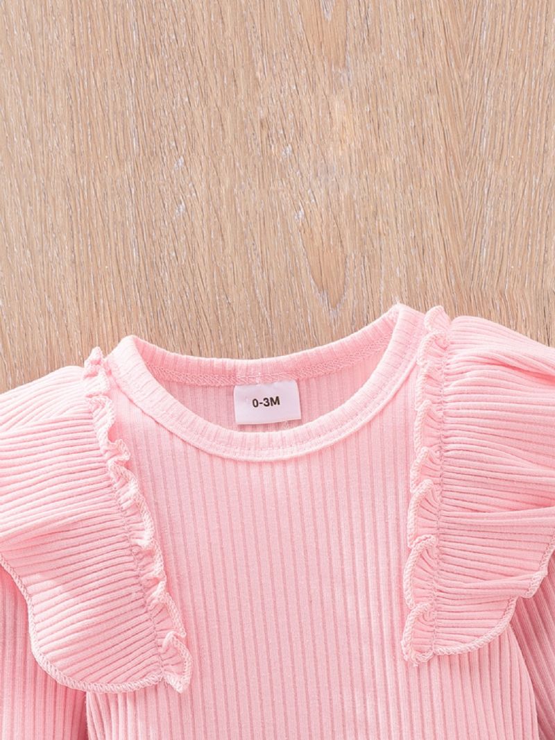 Baby Pige Nyfødt Jumpsuit Flæse Langærmet Top Bukser Pandebånd 3 Stk Sæt