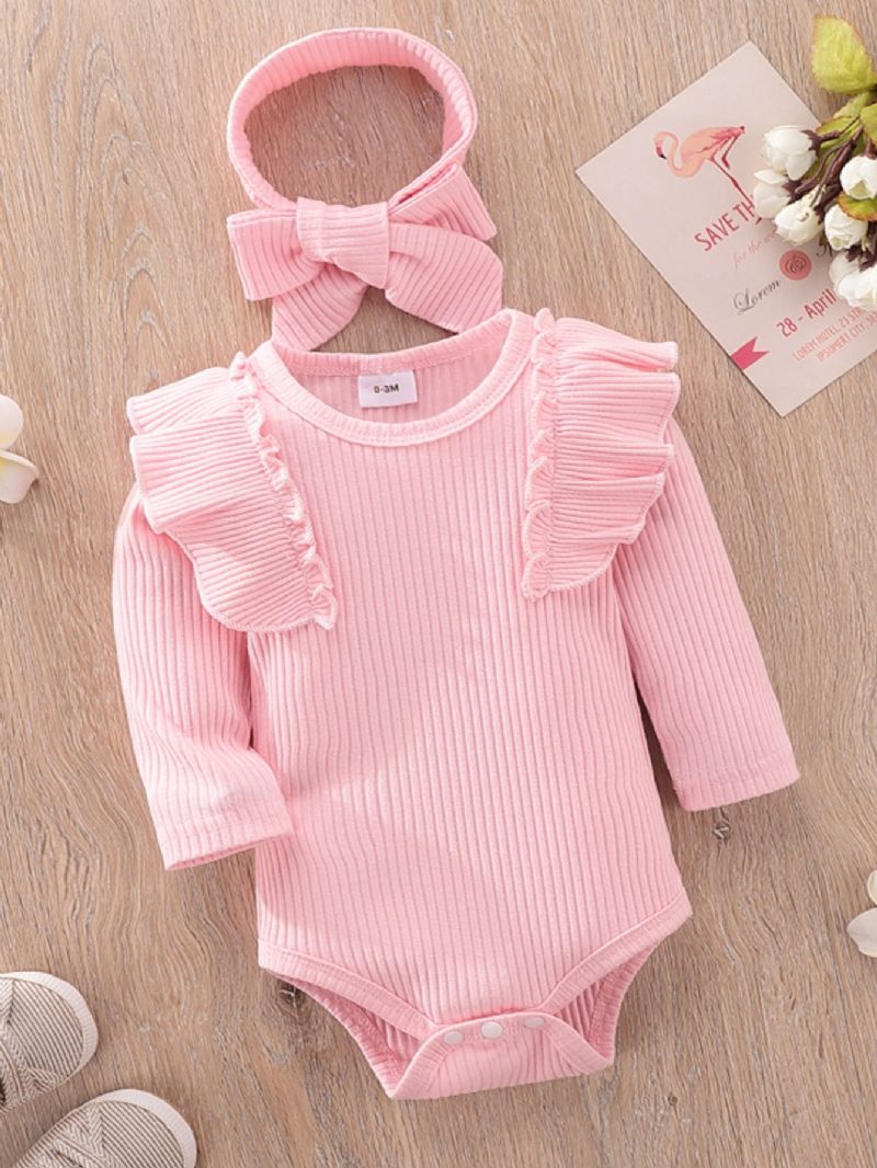 Baby Pige Nyfødt Jumpsuit Flæse Langærmet Top Bukser Pandebånd 3 Stk Sæt
