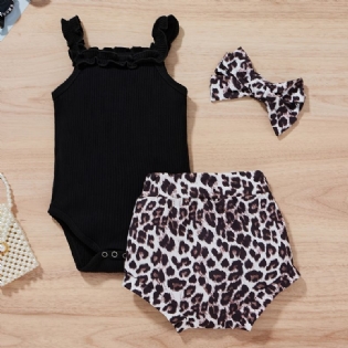 Baby Piger Ærmeløs Romper + Leopard Print Underdele + Pandebånd Sæt Babytøj