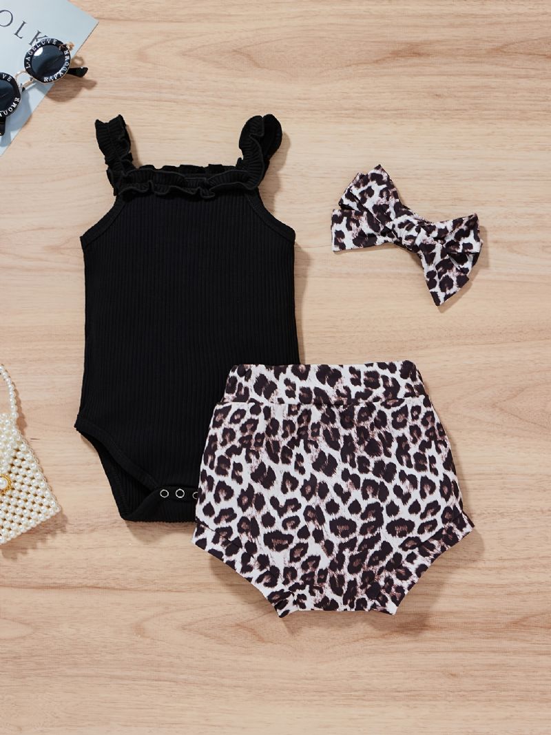 Baby Piger Ærmeløs Romper + Leopard Print Underdele + Pandebånd Sæt Babytøj