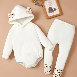Baby Piger Bodysuit & Strømpebukser Sæt Med Leopard Print Til Efterår Vinter Ny