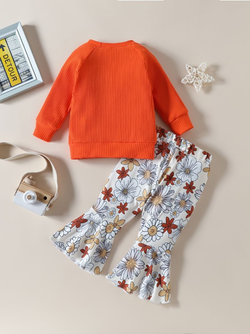 Baby Piger Brev Print Langærmet Top & Blomster Flare Leg Bukser Sæt