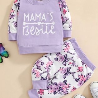 Baby Piger Brevtryk Langærmet Rundhalset Sweatshirt & Pant Sæt