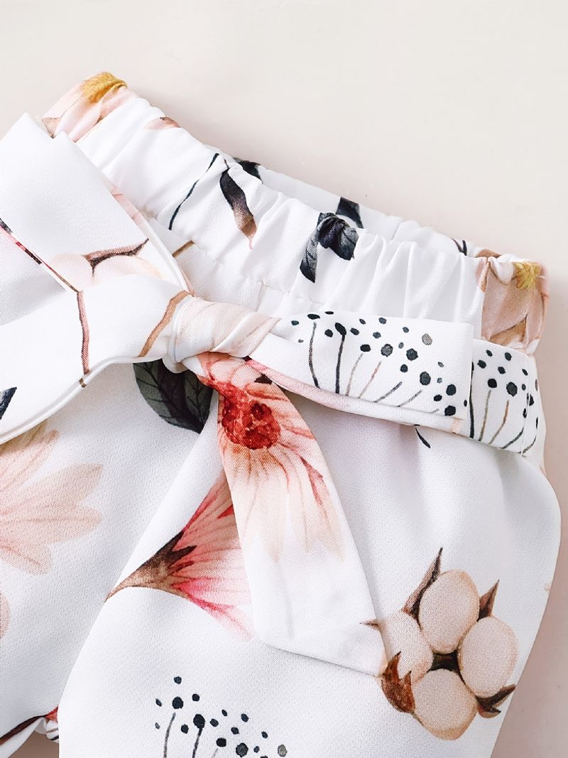 Baby Piger Flæse Korte Ærmer Bukser + Blomstermønster Buksesæt Bodysuit Onesie Babytøj