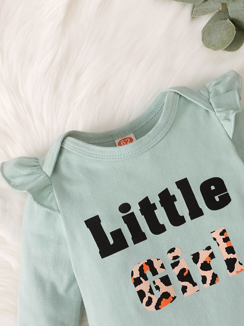 Baby Piger Flæse Langærmet Romper + Faux Læder Flared Bukser Sæt Babytøj