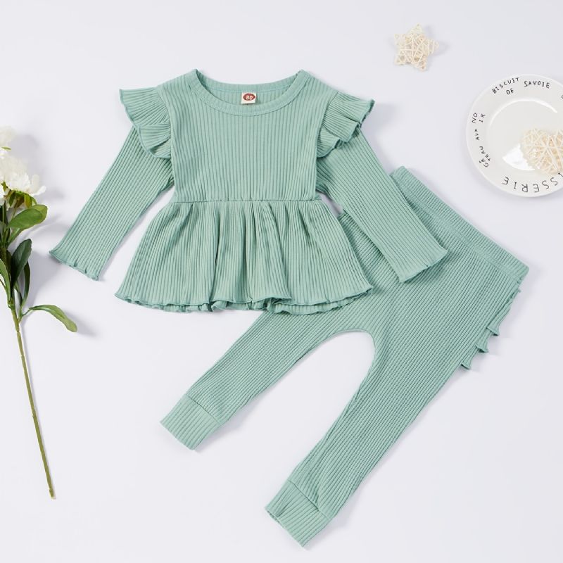 Baby Piger Flæse Langærmet Top + Matchende Leggings Bukser Sæt Babytøj Til Vinter