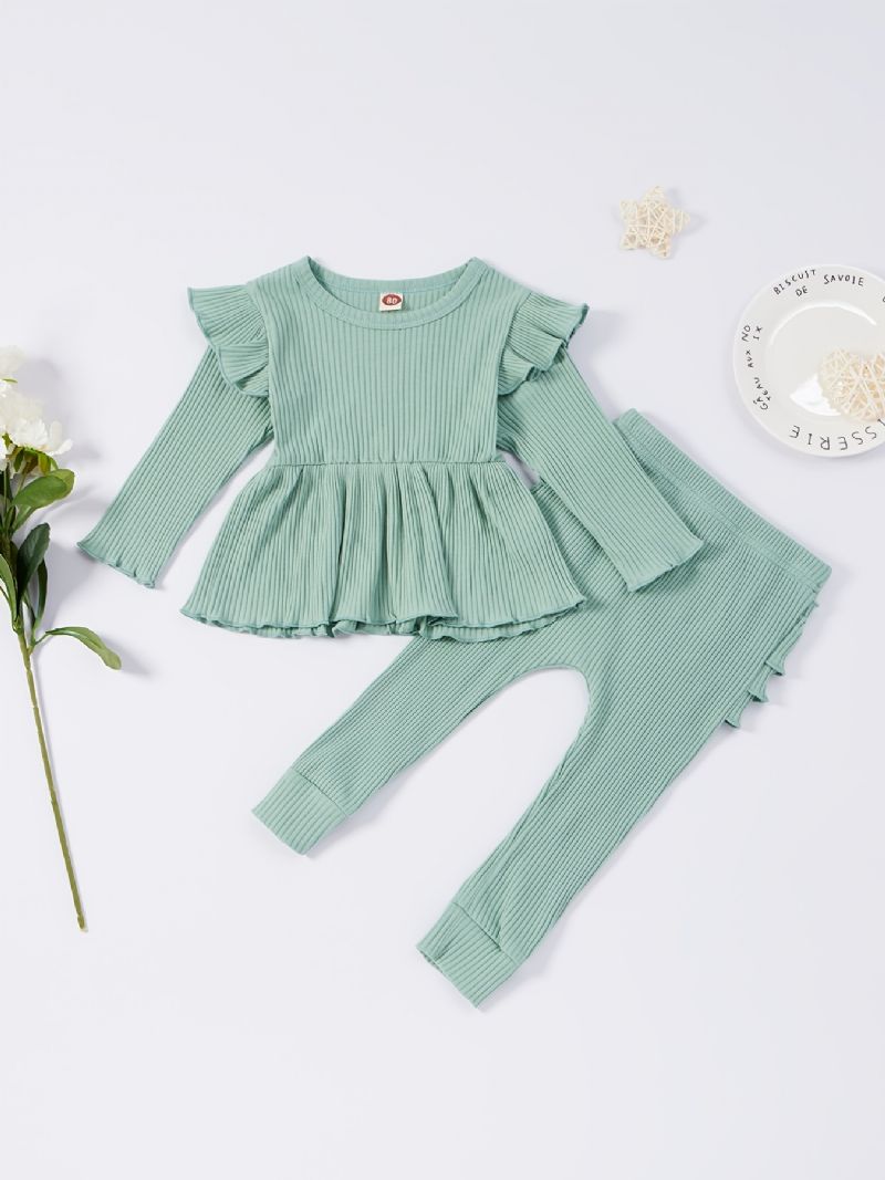 Baby Piger Flæse Langærmet Top + Matchende Leggings Bukser Sæt Babytøj Til Vinter