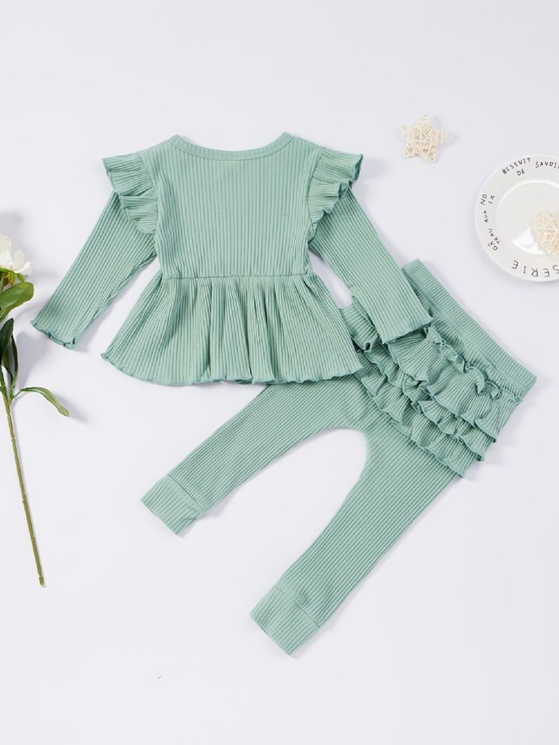 Baby Piger Flæse Langærmet Top + Matchende Leggings Bukser Sæt Babytøj Til Vinter