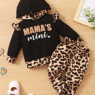 Baby Piger Hættetrøje + Matchende Bukser Sæt Med Leopard Mønster Til Vinter Babytøj Outfit