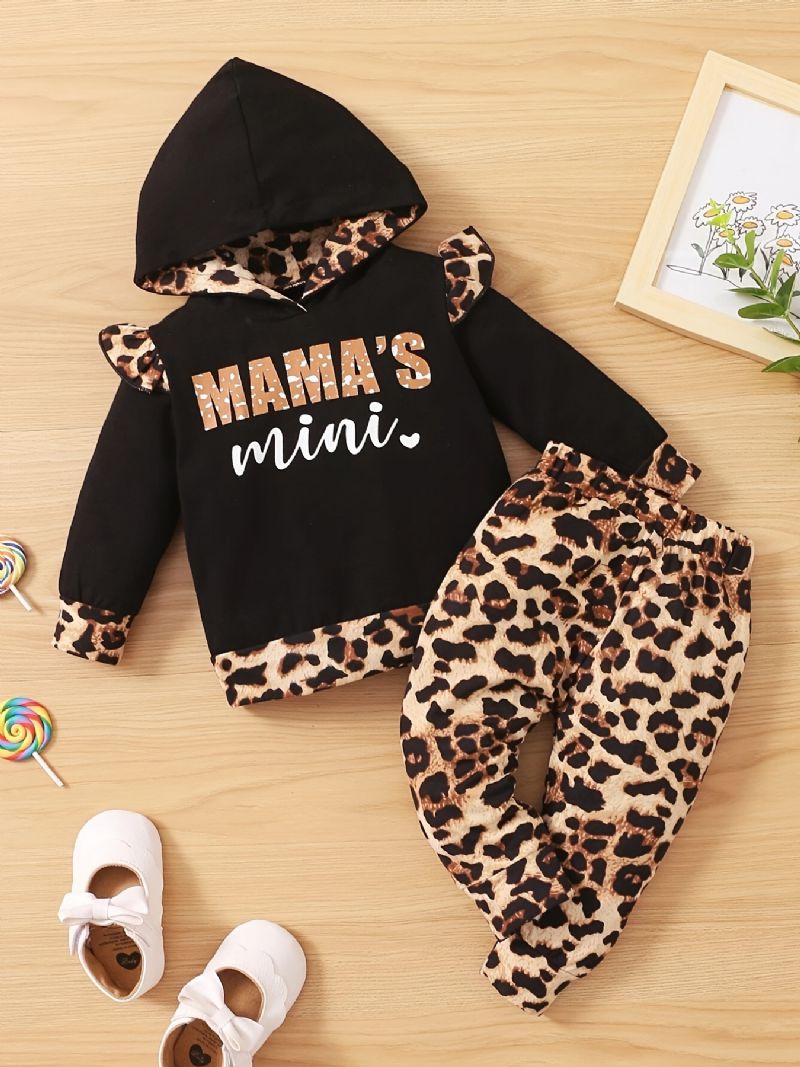 Baby Piger Hættetrøje + Matchende Bukser Sæt Med Leopard Mønster Til Vinter Babytøj Outfit