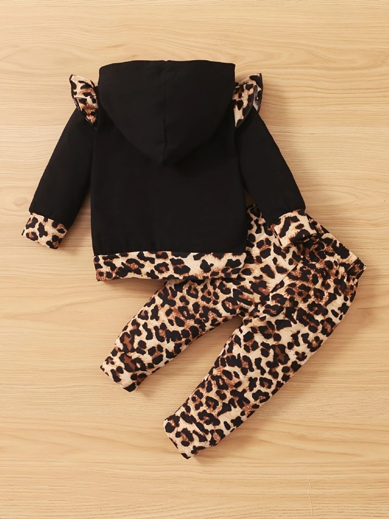 Baby Piger Hættetrøje + Matchende Bukser Sæt Med Leopard Mønster Til Vinter Babytøj Outfit