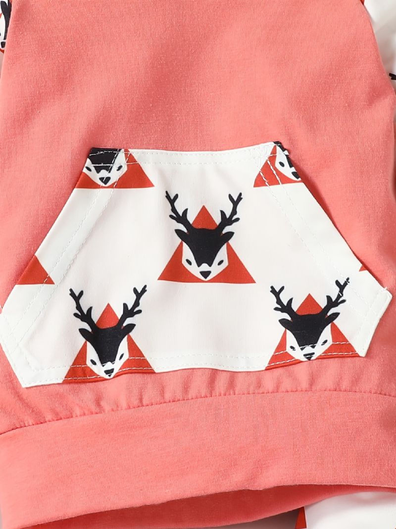 Baby Piger Jul Langærmet Sæt Hætte Sweatshirt Bukser Hatte Sæt