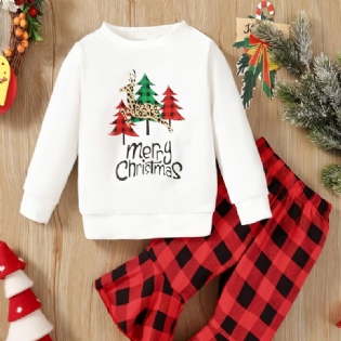 Baby Piger Jul Print Outfit Langærmet Sweatshirt Plaid Bukser Sæt Til Vinter
