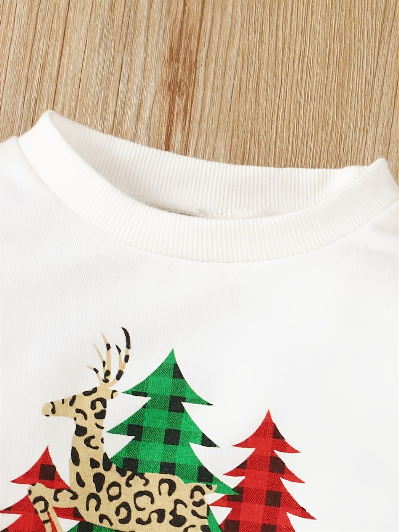 Baby Piger Jul Print Outfit Langærmet Sweatshirt Plaid Bukser Sæt Til Vinter