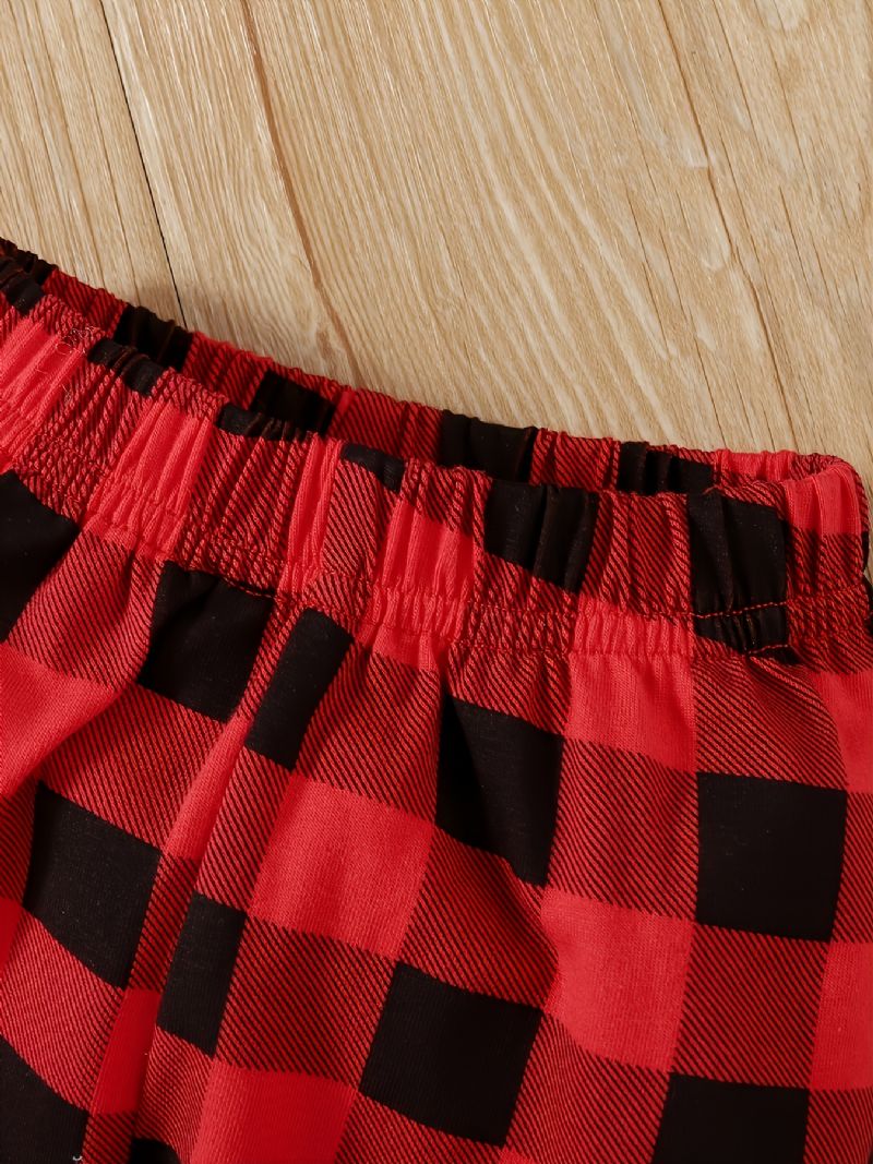 Baby Piger Jul Print Outfit Langærmet Sweatshirt Plaid Bukser Sæt Til Vinter