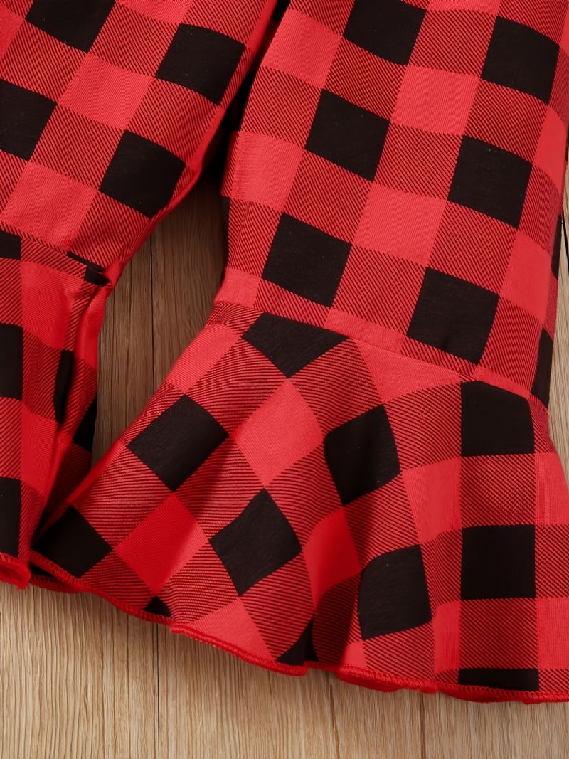 Baby Piger Jul Print Outfit Langærmet Sweatshirt Plaid Bukser Sæt Til Vinter