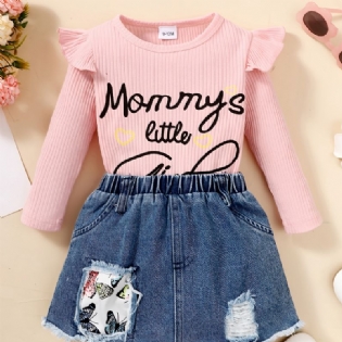 Baby Piger Langærmet Romper Bodysuit + Denim Sæt Sæt Nyfødt Spædbørn Tøj Outfit Layette Sæt