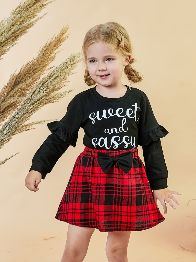 Baby Piger Langærmet Top & Plaid Nederdel Sæt Jul