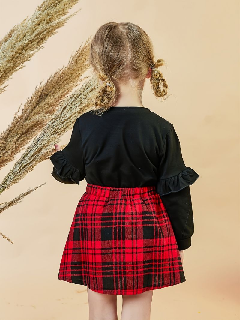 Baby Piger Langærmet Top & Plaid Nederdel Sæt Jul