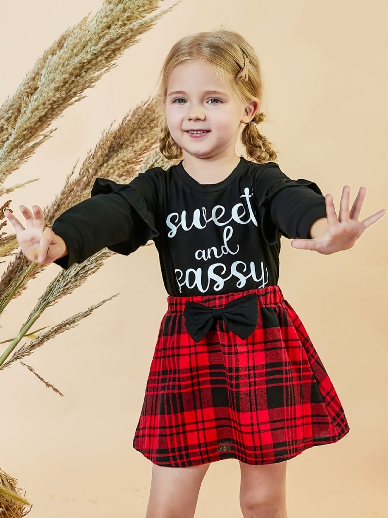 Baby Piger Langærmet Top & Plaid Nederdel Sæt Jul