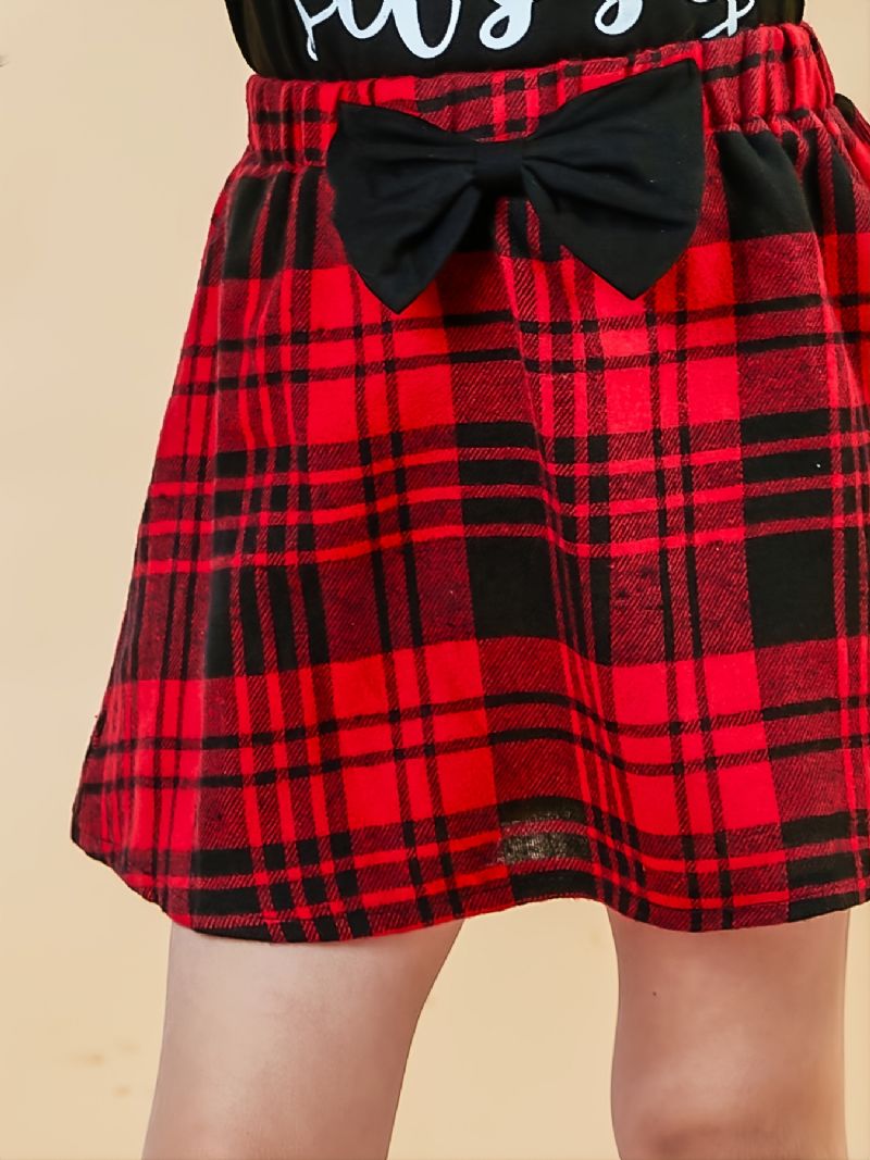 Baby Piger Langærmet Top & Plaid Nederdel Sæt Jul