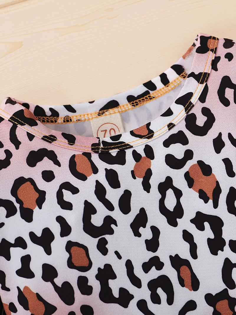 Baby Piger Leopard Print Romper & Solid Bukser & Pandebånd Sæt Babytøj