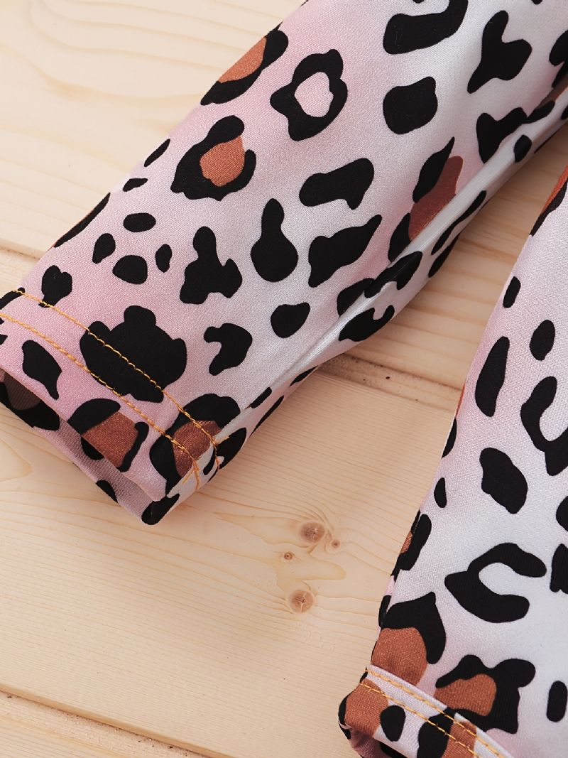 Baby Piger Leopard Print Romper & Solid Bukser & Pandebånd Sæt Babytøj