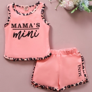 Baby Piger Pink Letter Print Patchwork Tank & Shorts Sæt Sommer Outfits