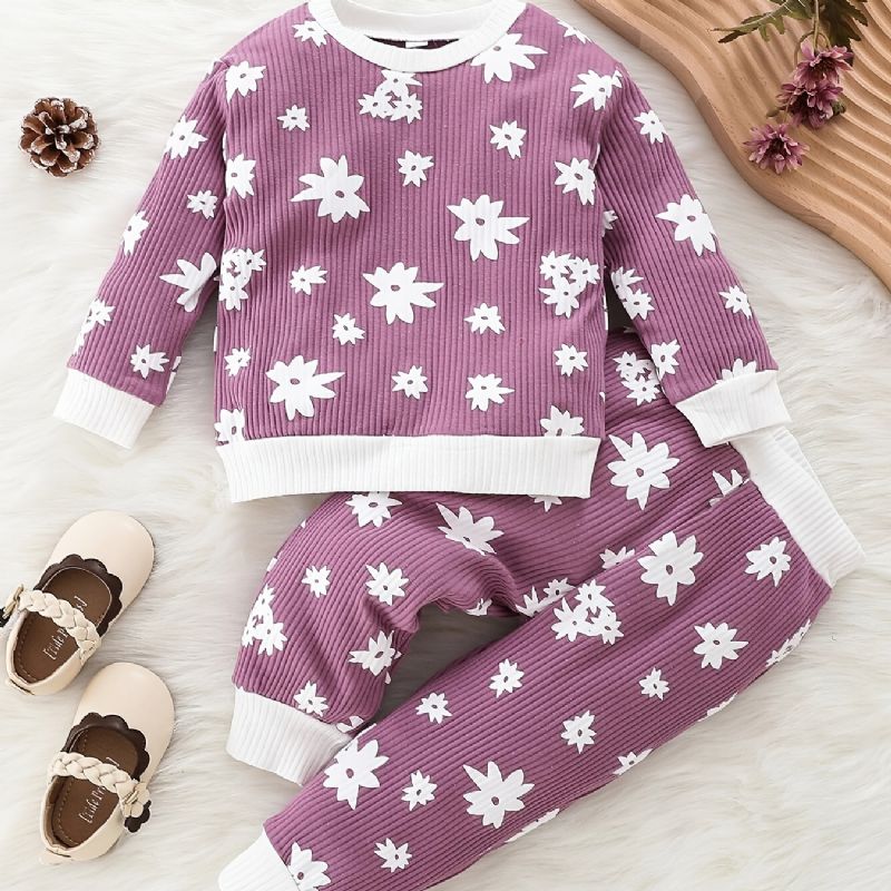 Baby Piger Pullover Sweatshirt & Matchende Sweatpants Sæt Babytøj Outfit