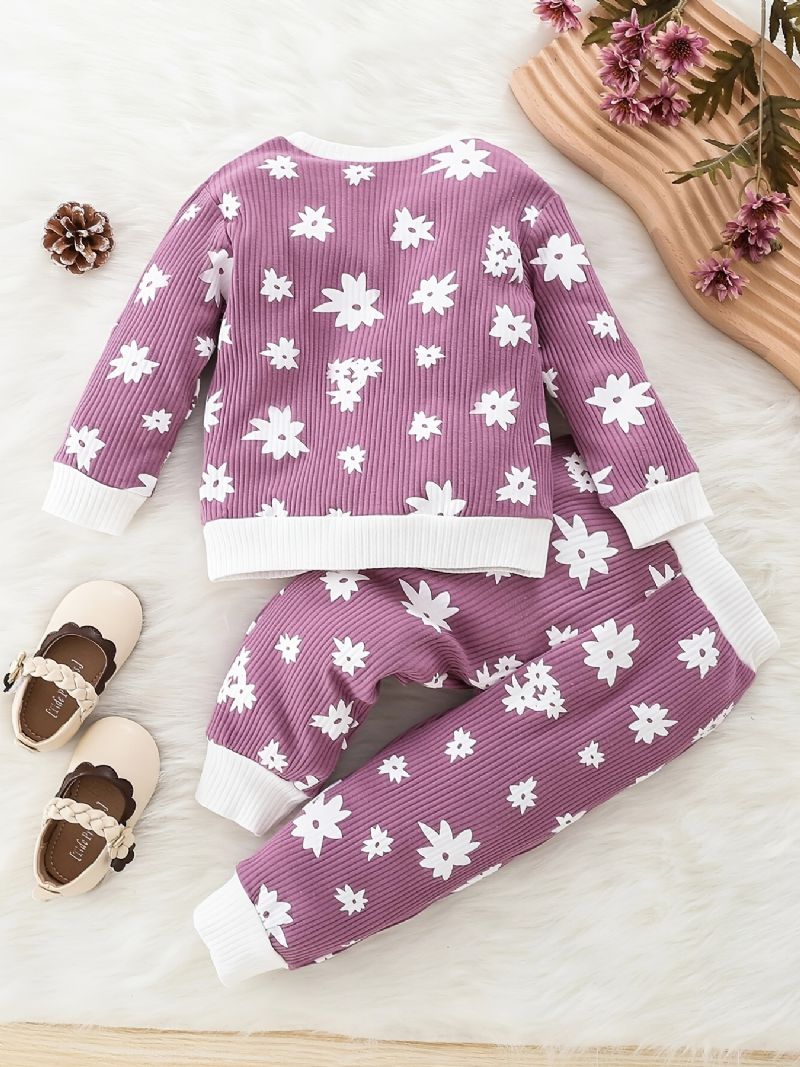 Baby Piger Pullover Sweatshirt & Matchende Sweatpants Sæt Babytøj Outfit