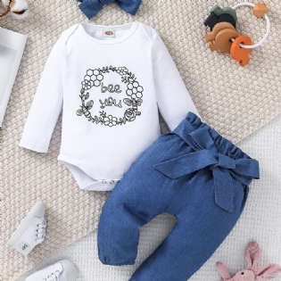 Baby Piger Romper Brevtryk Langærmet Bodysuit & Bukser & Pandebånd Sæt 3 Stk