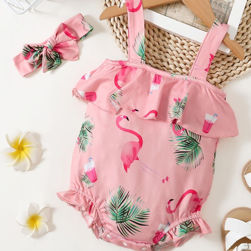 Baby Piger Selebukser Og Pandebånd Sæt Med Flamingo Print Babytøj