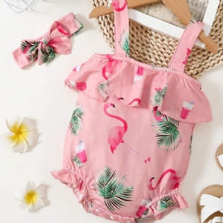 Baby Piger Selebukser Og Pandebånd Sæt Med Flamingo Print Babytøj