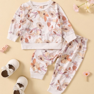 Baby Piger Søde Blomsterprint Langærmet Sweatshirt Top Elastiske Talje Bukser Sæt Tøj