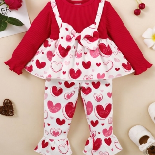 Baby Småbørn Piger Sløjfe Langærmet Top + Matchende Bukser Med Blomstermønster Sæt Børn Outfit Til Jul