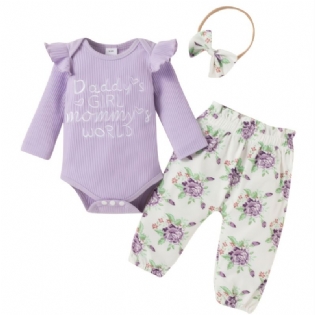 Babyoutfits Flæsebukser + Blomsterbukser + Pandebånd Sæt Tøj Til Nyfødte Spædbørn