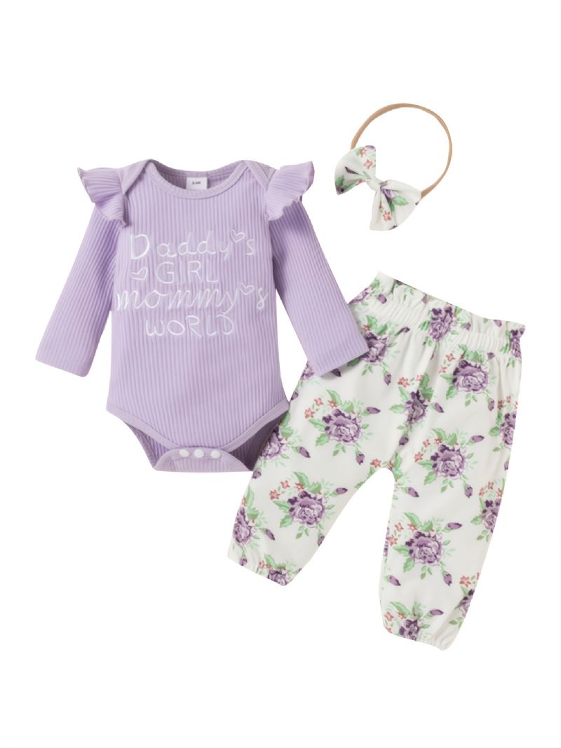 Babyoutfits Flæsebukser + Blomsterbukser + Pandebånd Sæt Tøj Til Nyfødte Spædbørn
