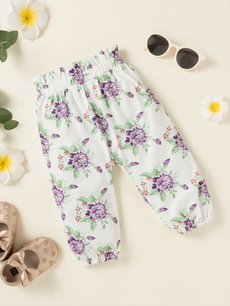 Babyoutfits Flæsebukser + Blomsterbukser + Pandebånd Sæt Tøj Til Nyfødte Spædbørn