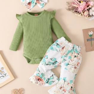 Babypige Flæse Langærmet Bodysuit Onesie & Flare Bukser Sæt