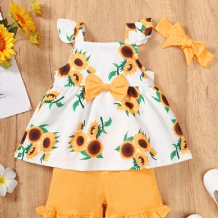 Babypiger Blomstermønster Camisole + Matchende Solid Kort + Pandebånd Sæt Babytøj