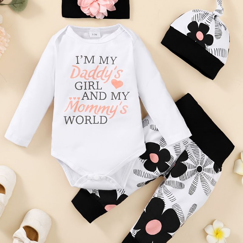 Babypiger Bodysuit & Matchende Bukser & Hatte Sæt