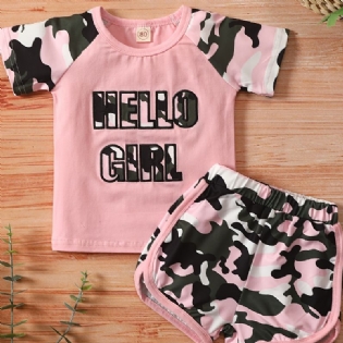 Babypiger Camouflage Kortærmet Top + Matchende Shorts Sæt Babytøj Tøj