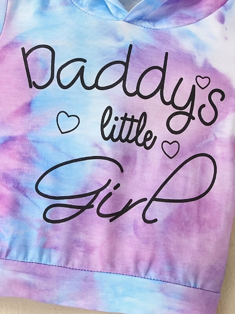 Babypiger Casual Active Tie Dye Sæt Med Bogstavtryk Hættetrøje Og Joggingbukser Til Udendørs