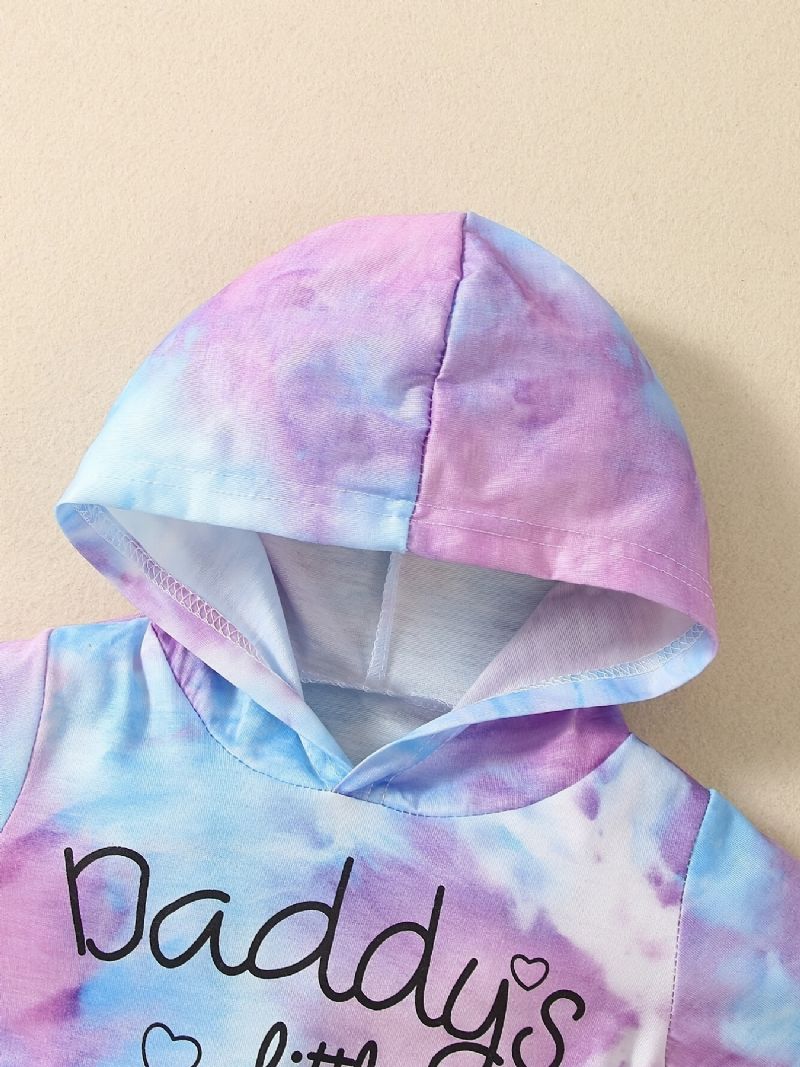 Babypiger Casual Active Tie Dye Sæt Med Bogstavtryk Hættetrøje Og Joggingbukser Til Udendørs