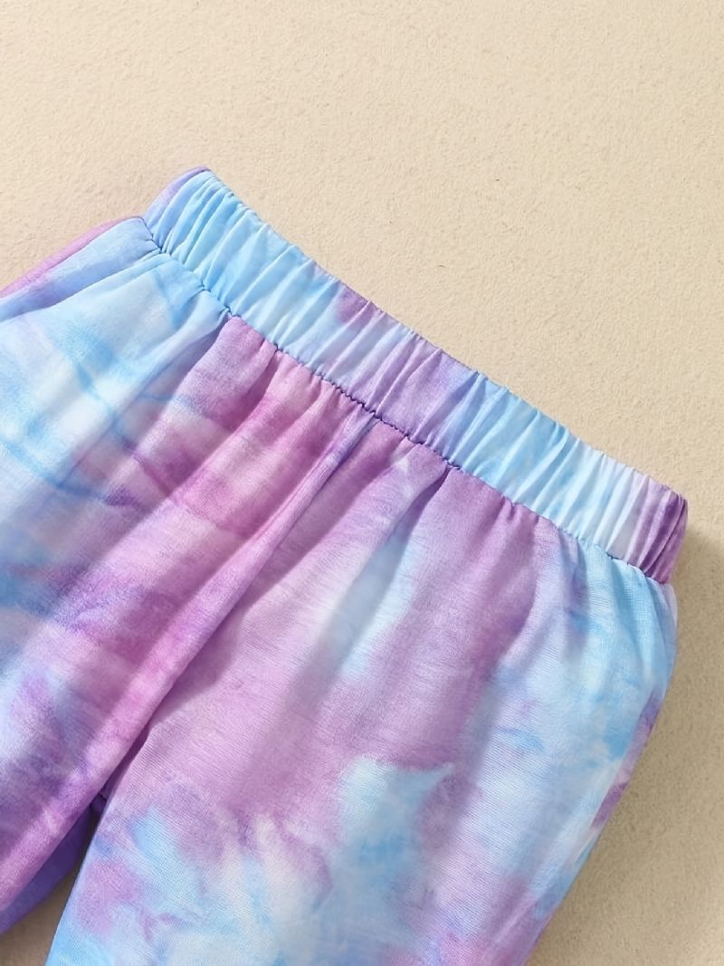 Babypiger Casual Active Tie Dye Sæt Med Bogstavtryk Hættetrøje Og Joggingbukser Til Udendørs